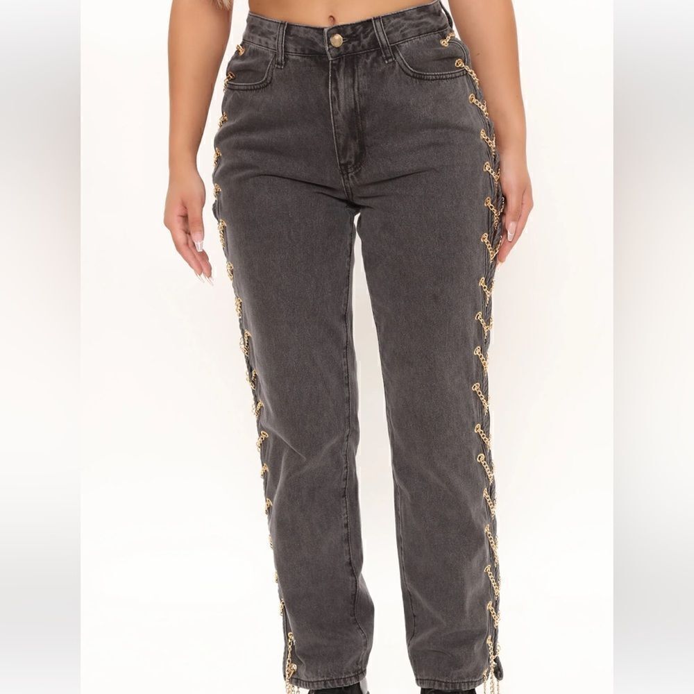 Fashion Nova Linked To You Chain Straight Leg Jeans Size 5